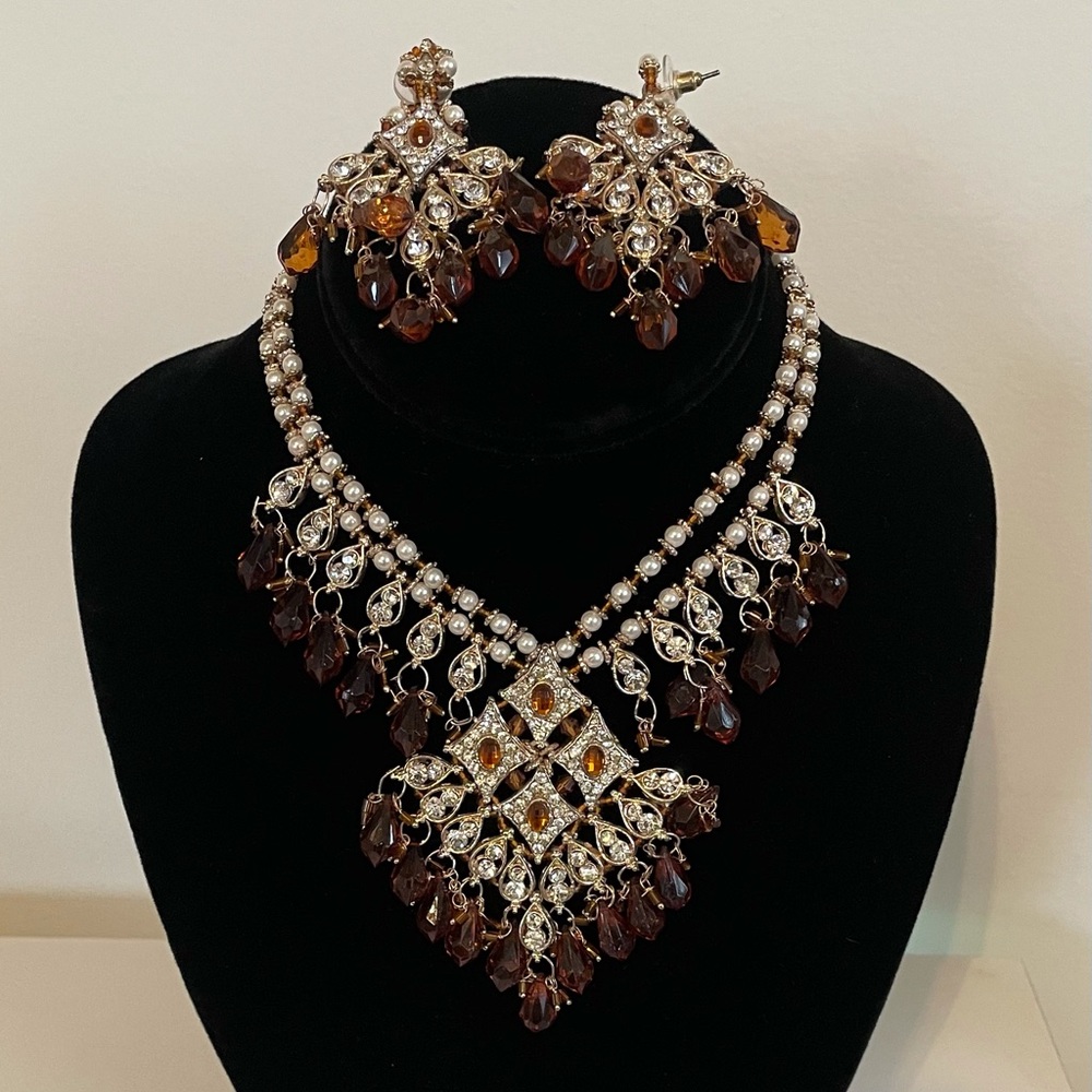 Citrine and Pearl Necklace Set
